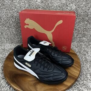 Puma King Top TT Indoor Soccer Turf Men's Size 11.5 Shoes Black White Leather
